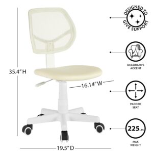 Urban Lifestyle Computer Office Rolling Swivel Task Desk Chair with Mesh Backrest and Caster Wheels, White with White Legs