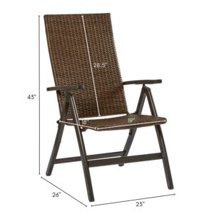 Greendale Home Fashions Outdoor Reclining Brown PE Wicker Folding Chair, No Cushion