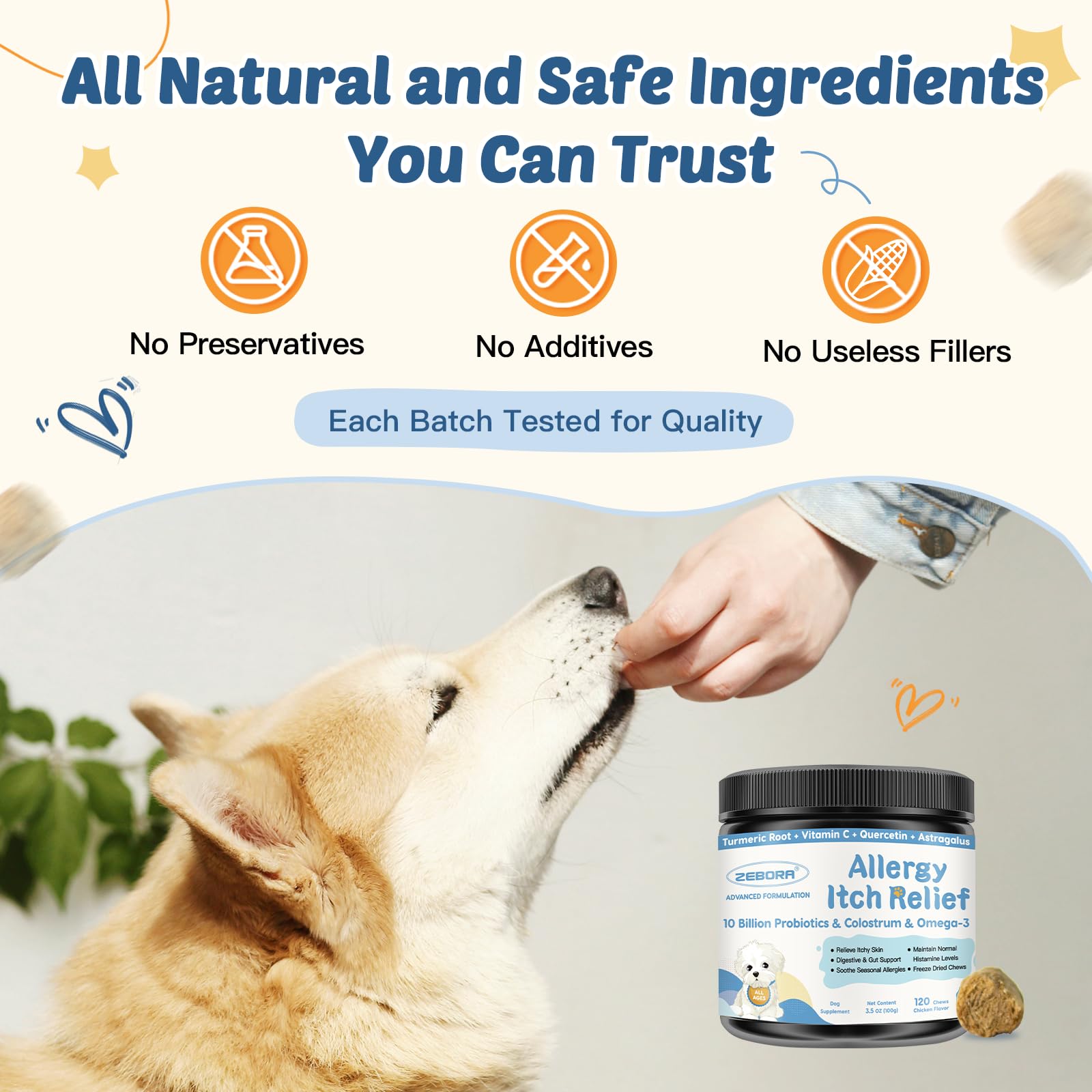 Dog Allergy Relief Chews, with Probiotics, Omega 3, Colostrum - Dog Itching Skin & Ears Relief, Herbal Dog Skin & Coat Supplement, Gut & Immune Support, Hot Spot Treatment, Anti Seasonal Allergies