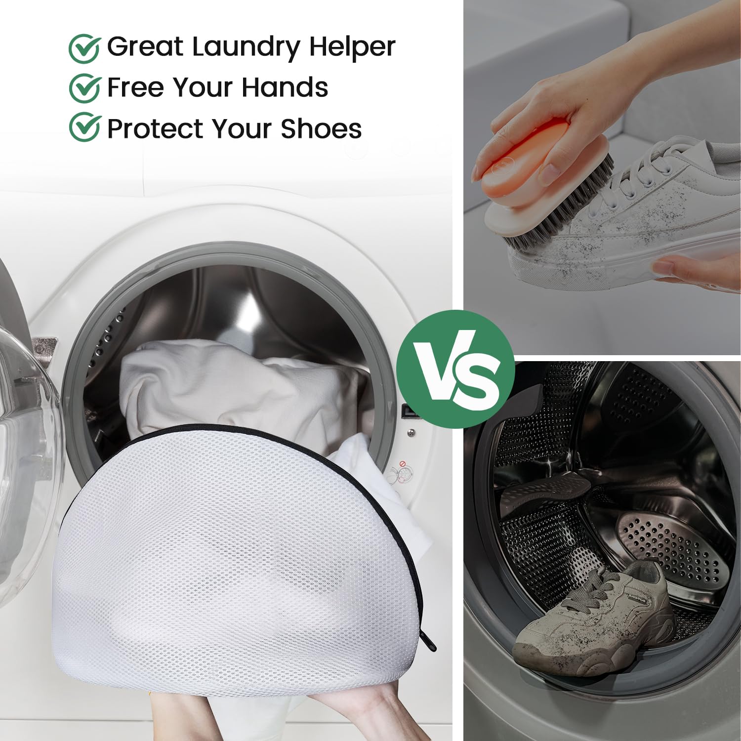 Carbrea 2 Pack Mesh Laundry Bags - Shoe Laundry Bag with Zipper Shoe Washing Machine Bag for Bras Socks Sneakers Delicates - White