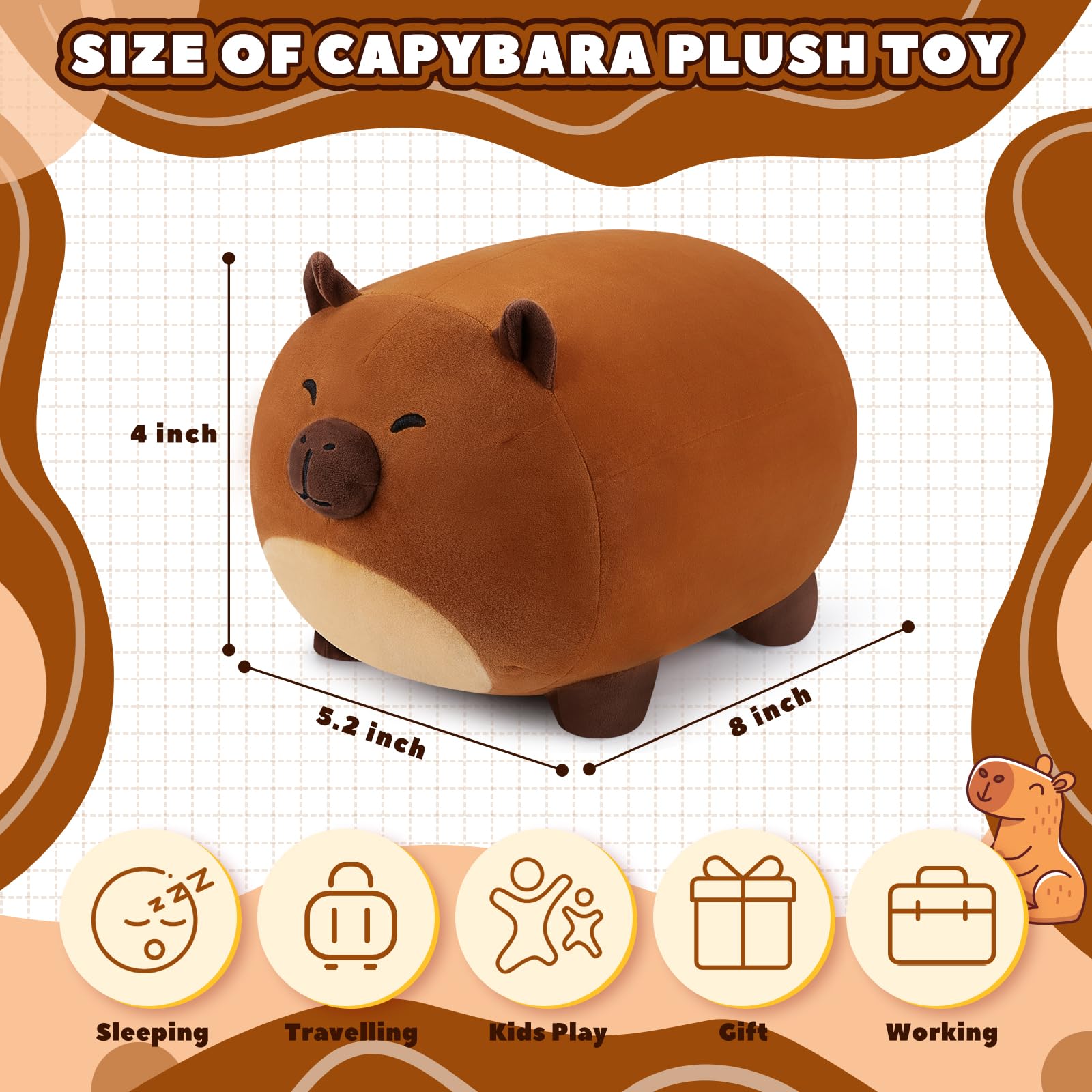 Capybara Plush Stuffed Animal-8'' Capybara Plush Toy, Capybara Plush Pillow, Cute Soft Plush Capybara Plushie Stuffed Toys, Capybara Plush Pillows Toy Decoration Doll Gift for Kids Girls Boys