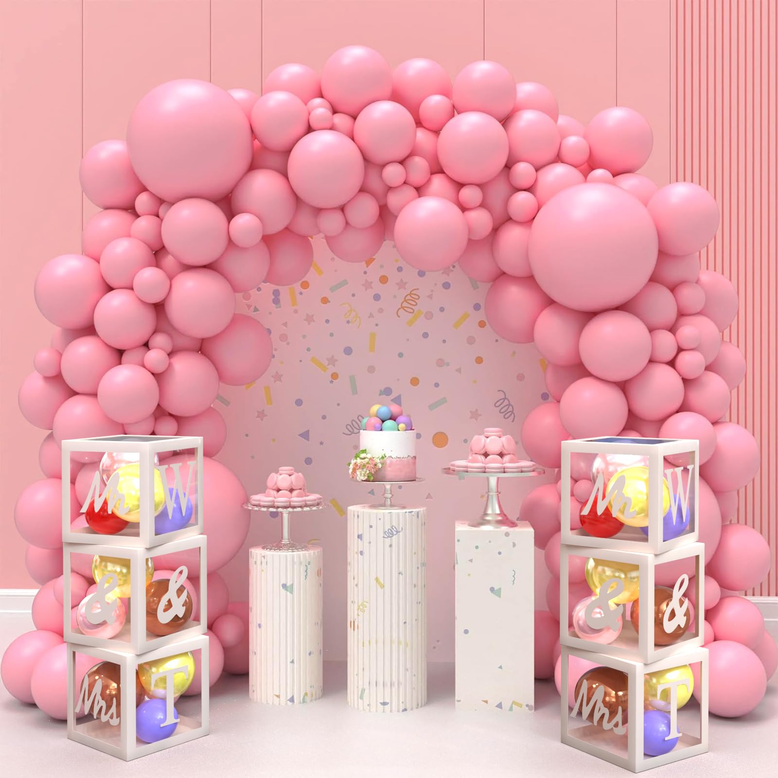 keonsatrz Transparent Wedding Balloon Boxes 3PCS Custom Name White Mr and Mrs Balloon Boxes with 56 Letters Balloon Box Backdrop for Wedding Bridal Shower Engagement Anniversary Party Supplies