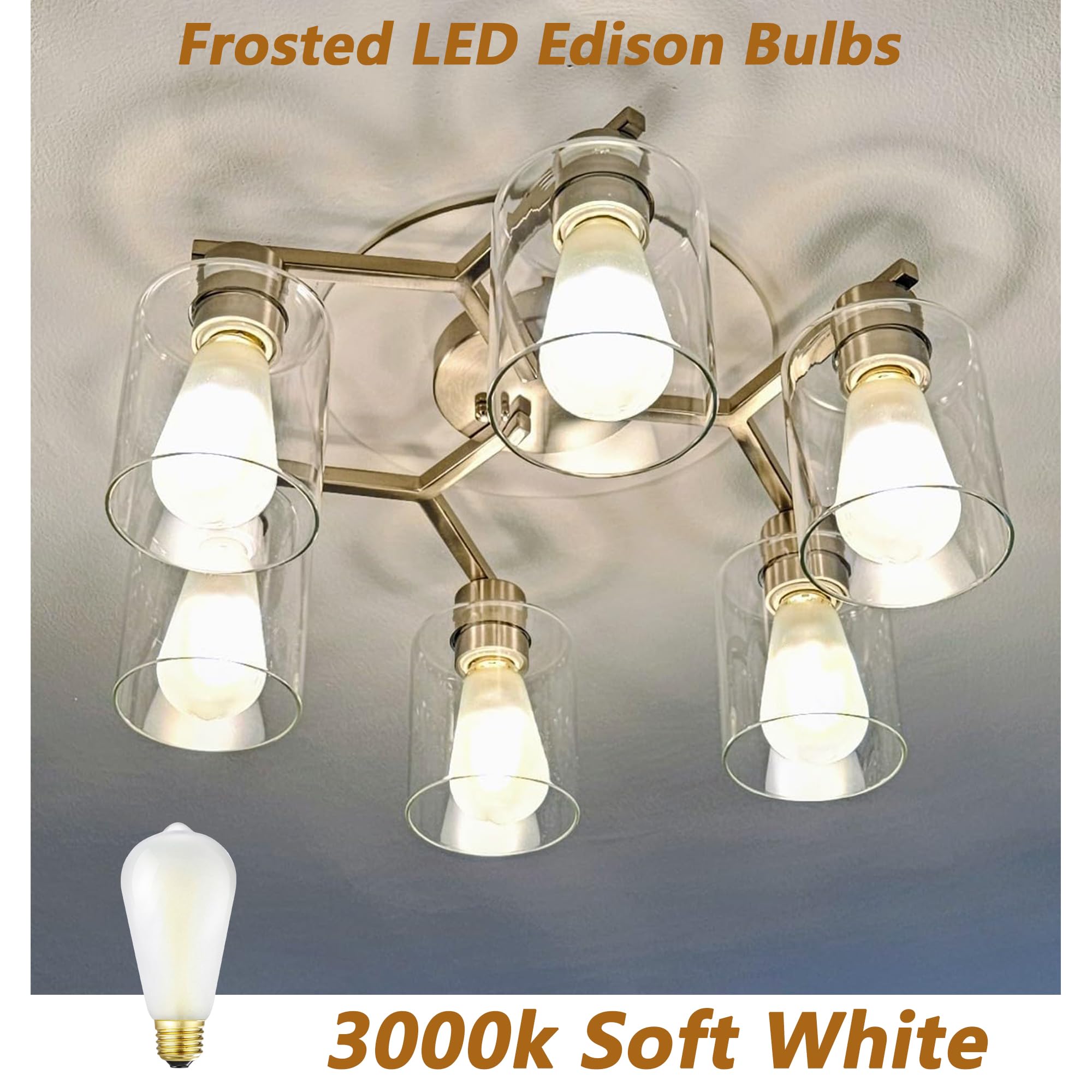 HOMOSUM E26 Frosted LED Edison Bulbs, 6W Equivalent 60W,600LM,AC120V, Soft White 3000K,ST58 Dimmable Antique LED Filament Bulbs with 90+ CRI, Pack of 6 (6W=60W Soft White)