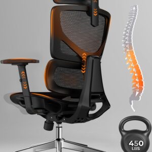 CabeVibe Ergonomic Mesh Office Chair - 6‘6“ Big & Tall Home Office Desk Chairs Seat Depth Adjustable with Lumbar Support - Back Height Adjustable Computer Task Chair with Headrest (Ergo Upgrade 518)