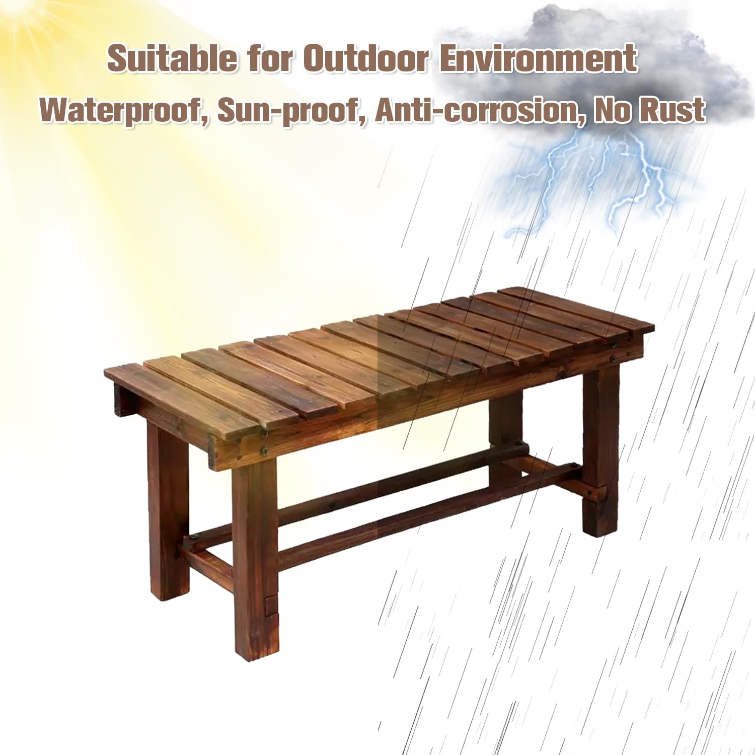 YangAera Outdoor Garden Benches Weatherproof Patio Bench Two-Person Seat Backless Bench Wood Bench with Slatted High Temperature Bench for Front Porch Backyard (Upgraded to Prevent Fading) 90cm Bench