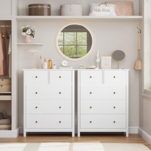 HOUSUIT White Dresser with 5 Drawers, Tall Dresser Chest of Drawers, 5 Drawer Dresser with Deep Space, Wood Dresser Storage Cabinet for Living Room, Hallway, Office, White