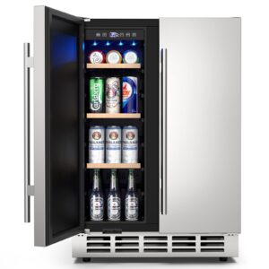 mojgar 24 inch outdoor wine and beverage refrigerator, weather proof dual zone wine fridge, under counter wine cooler beer fridge built-in or freestanding, holds 20 bottles and 57 cans