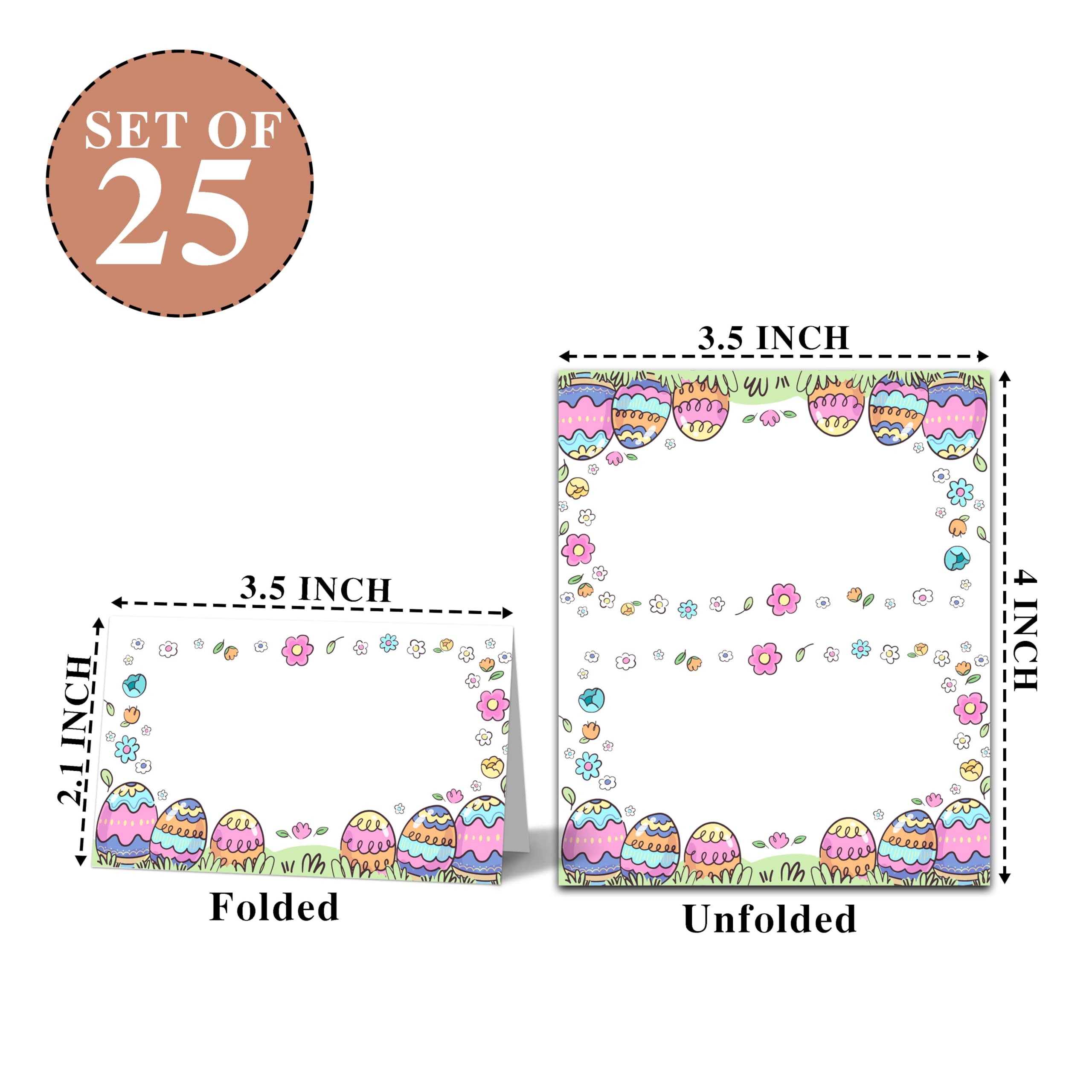 Easter Table Place Cards, Spring Seating Place Cards for Tables, Holiday Party Tent Cards, Food Tent Labels for Easter Party, Scored for Easy Folding, 25 Pack(A08)