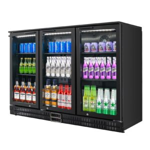 Bluelinecool Back Bar Cooler with 3 Glass Doors, Under Counter Beverage Refrigerator, 11.5 cu.ft Mini Fridge Cooler with LED Lighting for Soda Drinks, Beer, Wine