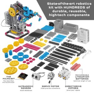 Thames & Kosmos Robotics Workshop with Micro:Bit STEM Experiment Kit, Creative, Educational Coding & Programming Curriculum for Home & School Use, Utilizes MakeCode App to Learn Python, Javascript