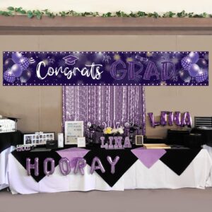 2024 Graduation Decorations Congrats Grad Banner 9.84x1.64ft Class of 2024 Graduation Backdrop Yard Sign for School College Indoor Outdoor Graduation Party Supplies (Purple)