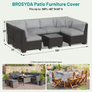 BROSYDA Upgraded Patio Furniture Set Cover, Improved Heavy Duty Waterproof Outdoor Furniture Covers Outdoor Couch Cover Table and Chair Cover with Adjustable Straps, 108"L ×82" D×28" H, Back