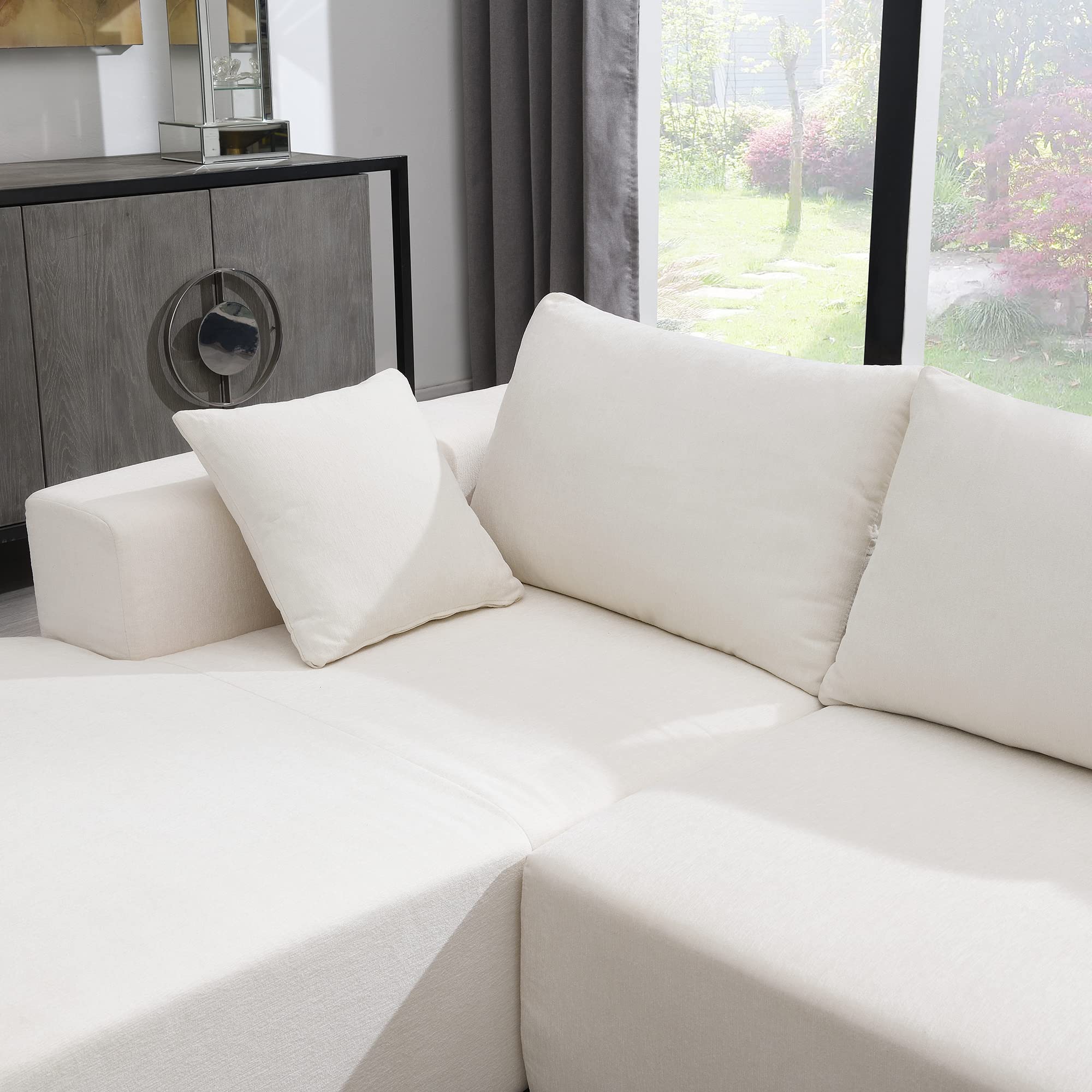 BAMOOLI 109'' Modular Sectional Couch, Modern L-Shape Sectional Sofa with Chaise Lounge, Comfy Chenille Fabric Corner Sofa Couch, Upholstered 5 Seater Couch for Living Room, Bedroom, Apartment, White