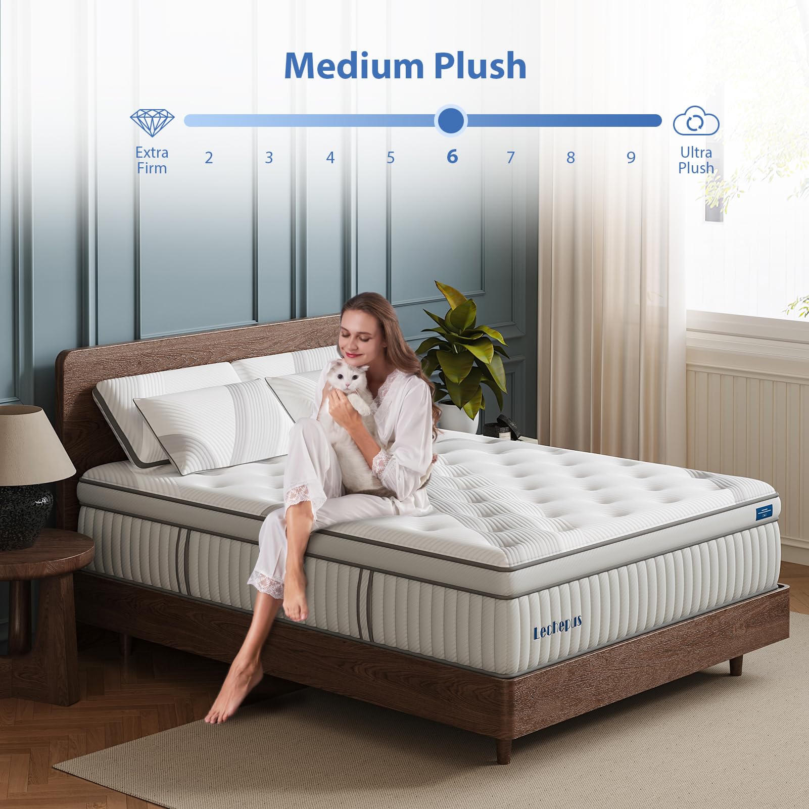 King Mattress, Lechepus 14Inch Medium Plush King Size Mattress in Box, Hybrid Mattress with Memory Foam & 7-Zone Individual Pocket Spring Mattress, Supportive & Pressure Relief, 76"*80"