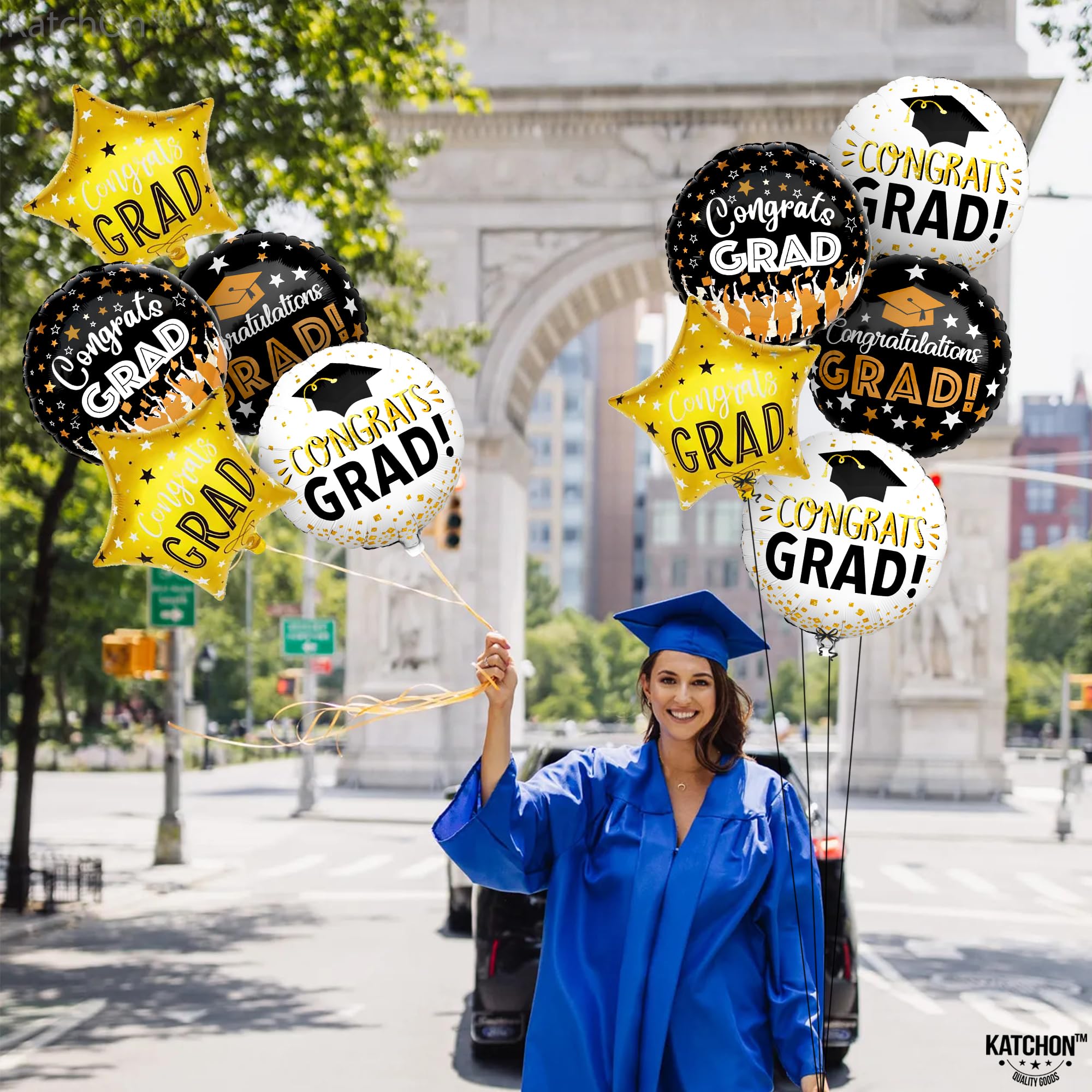 KatchOn, Congrats Grad Balloon Set - Big, 18 Inch, Pack of 12 | Congrats Grad Balloons, 2024 Graduation Party Decorations | Black and Gold Graduation Balloons, Graduation Decorations Class of 2024