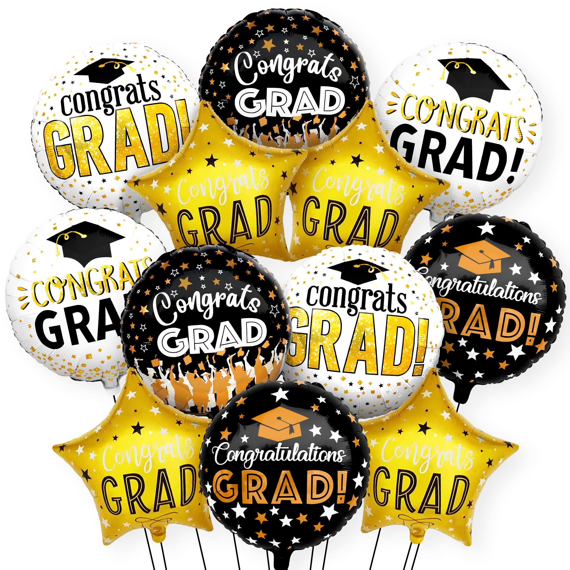 KatchOn, Congrats Grad Balloon Set - Big, 18 Inch, Pack of 12 | Congrats Grad Balloons, 2024 Graduation Party Decorations | Black and Gold Graduation Balloons, Graduation Decorations Class of 2024