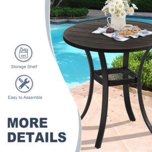 VICLLAX Patio Dining Table, Round Patio Table Metal Outdoor Bistro Table with Rack for Balcony Garden Deck, 27.6Inch Ash Grey