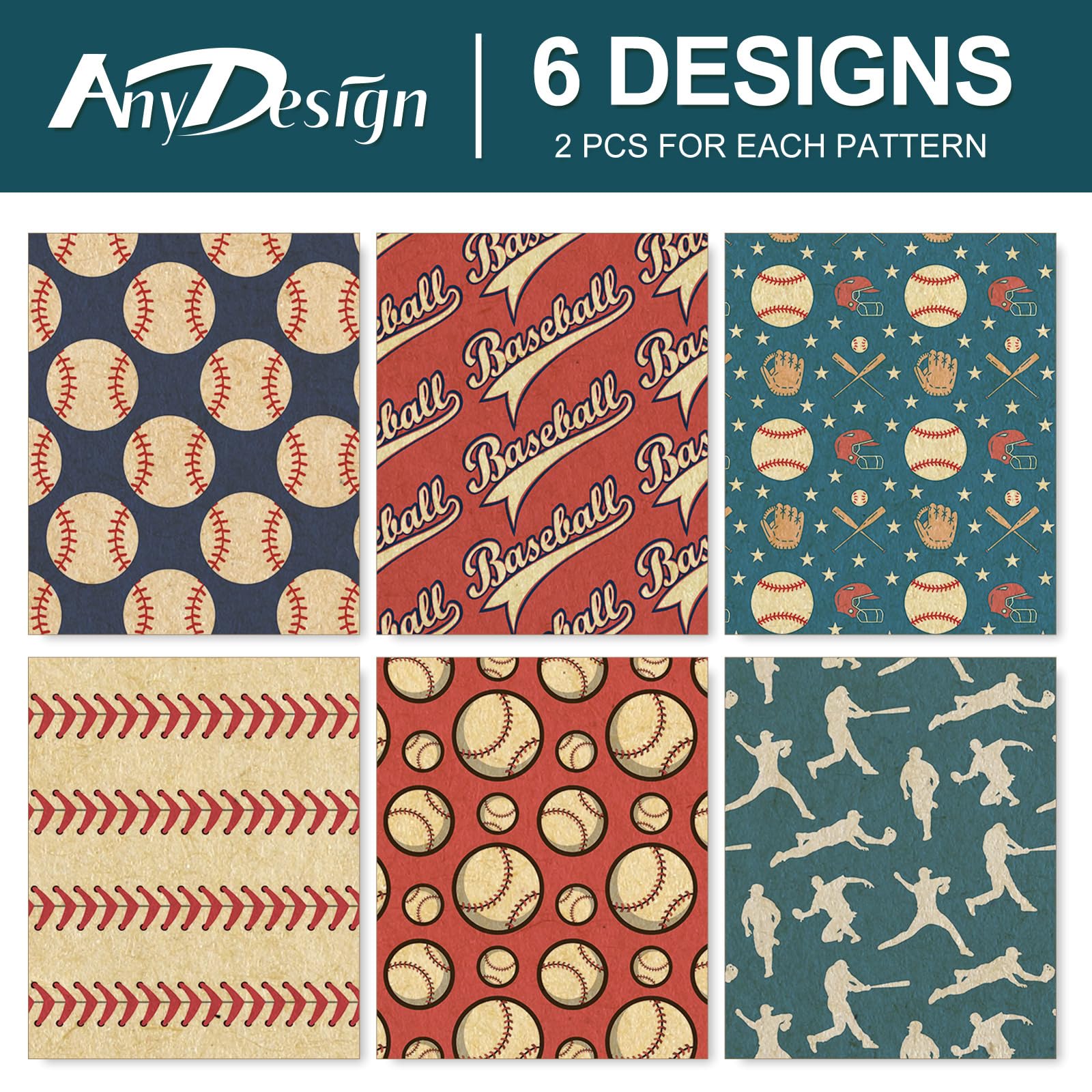 Generic AnyDesign 12 Sheets Baseball Wrapping Paper -Not Roll- Red Blue Gift Wrap Paper Vintage Art Kraft Paper Folded Flat for DIY Crafts Birthday Baby Shower Party Favors Supplies, 19.7 x 27.6 Inch