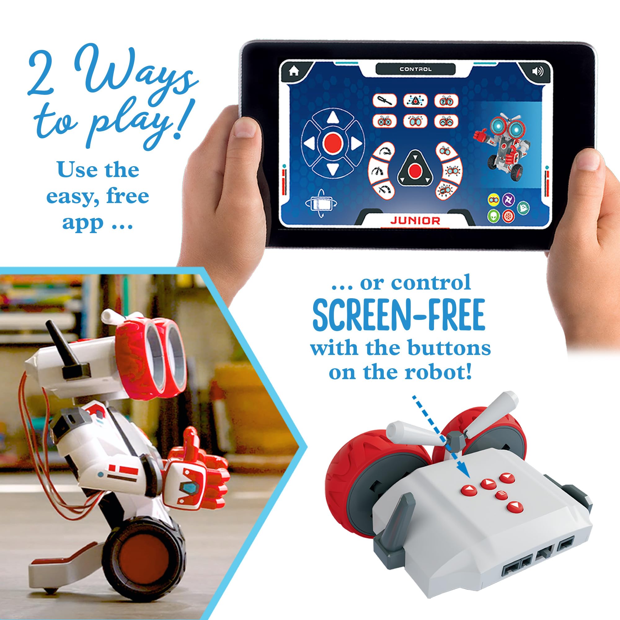 Thames & Kosmos Robotics Smart Machines Junior STEM Kit, Build & Code Your Robot’s Movements, Speed, Lights & Sounds, for Ages 8+, Use Screen-Free w/Built-in Buttons or via Block-Based Coding App