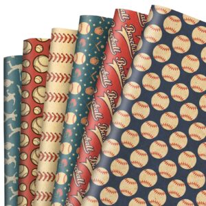 generic anydesign 12 sheets baseball wrapping paper -not roll- red blue gift wrap paper vintage art kraft paper folded flat for diy crafts birthday baby shower party favors supplies, 19.7 x 27.6 inch