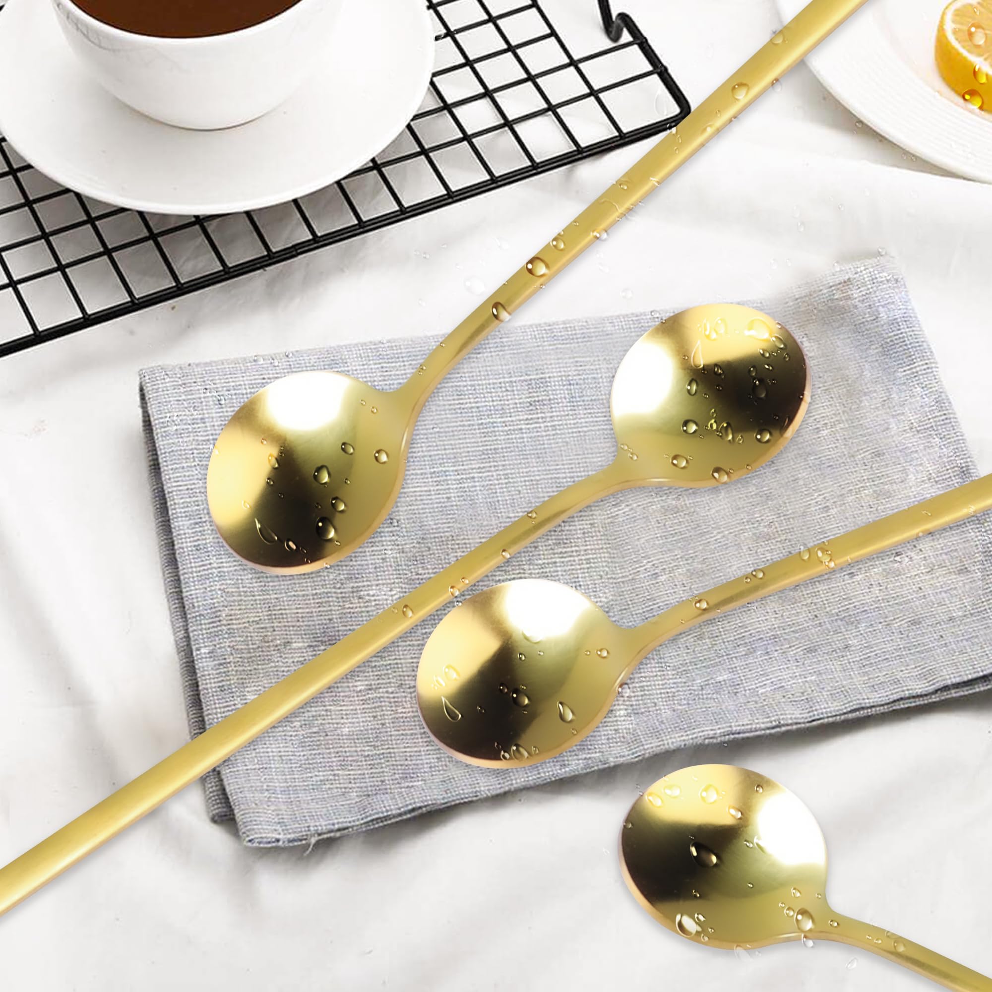 Coffee Spoons, Espresso Spoons, Small Coffee Spoons Set, 4 PCS 6.7 Inches Stainless Steel Bar Spoons, Gold