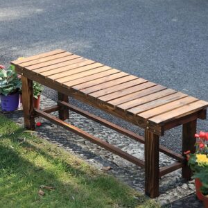 yangaera outdoor garden benches weatherproof patio bench two-person seat backless bench wood bench with slatted high temperature bench for front porch backyard (upgraded to prevent fading) 90cm bench