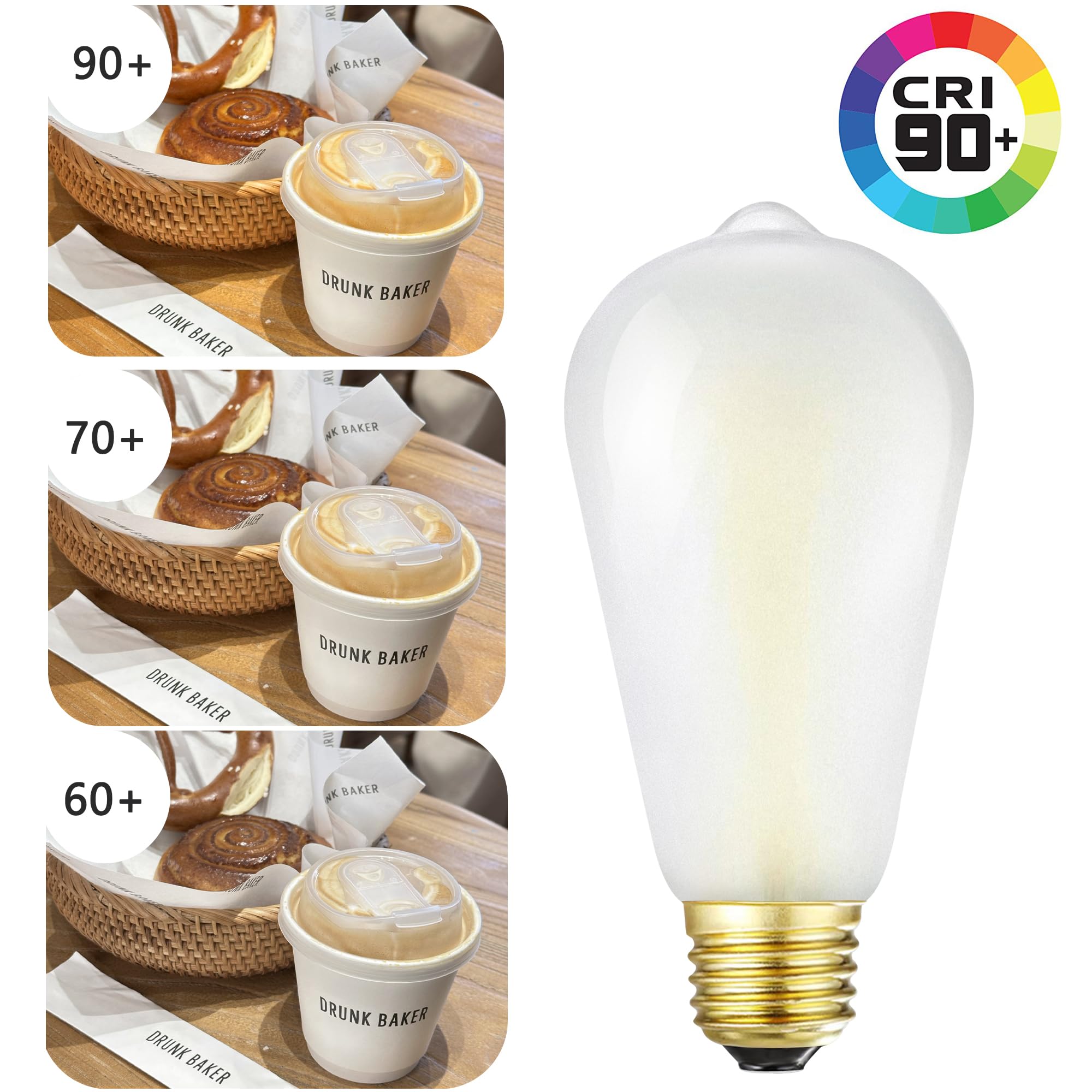 HOMOSUM E26 Frosted LED Edison Bulbs, 6W Equivalent 60W,600LM,AC120V, Soft White 3000K,ST58 Dimmable Antique LED Filament Bulbs with 90+ CRI, Pack of 6 (6W=60W Soft White)