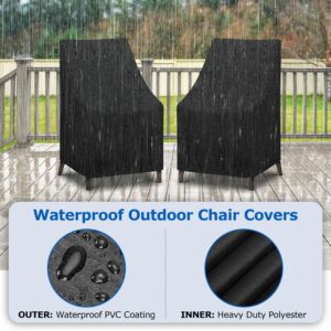 SunPatio Outdoor High Back Chair Covers, Waterproof Stackable Patio Chair Covers, All Weather Protection Patio Furniture Covers, 2 Pack -27" W x 30" D x 42" H, Black