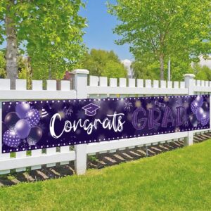 2024 Graduation Decorations Congrats Grad Banner 9.84x1.64ft Class of 2024 Graduation Backdrop Yard Sign for School College Indoor Outdoor Graduation Party Supplies (Purple)