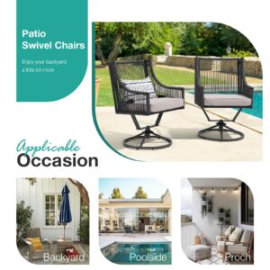 Patiorama Outdoor Swivel Dining Chairs Set of 6, Patio Wicker Dining Chairs, All-Weather Twisted PE Rattan Chairs, Outside Metal Swivel Chair with Cushion for Lawn Garden Backyard, Black/Light Gray