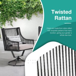 Patiorama Outdoor Swivel Dining Chairs Set of 6, Patio Wicker Dining Chairs, All-Weather Twisted PE Rattan Chairs, Outside Metal Swivel Chair with Cushion for Lawn Garden Backyard, Black/Light Gray