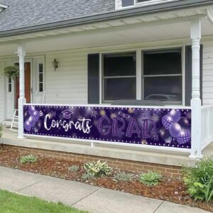 2024 Graduation Decorations Congrats Grad Banner 9.84x1.64ft Class of 2024 Graduation Backdrop Yard Sign for School College Indoor Outdoor Graduation Party Supplies (Purple)