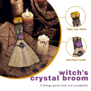 Ykendz Witch Broom Halloween Crystal Witch Wiccan Altar Broom,Witchcraft Witches Pagan Altar Decor, Handmade Ritual Magic Ceremonial (Tiger's-Eye)