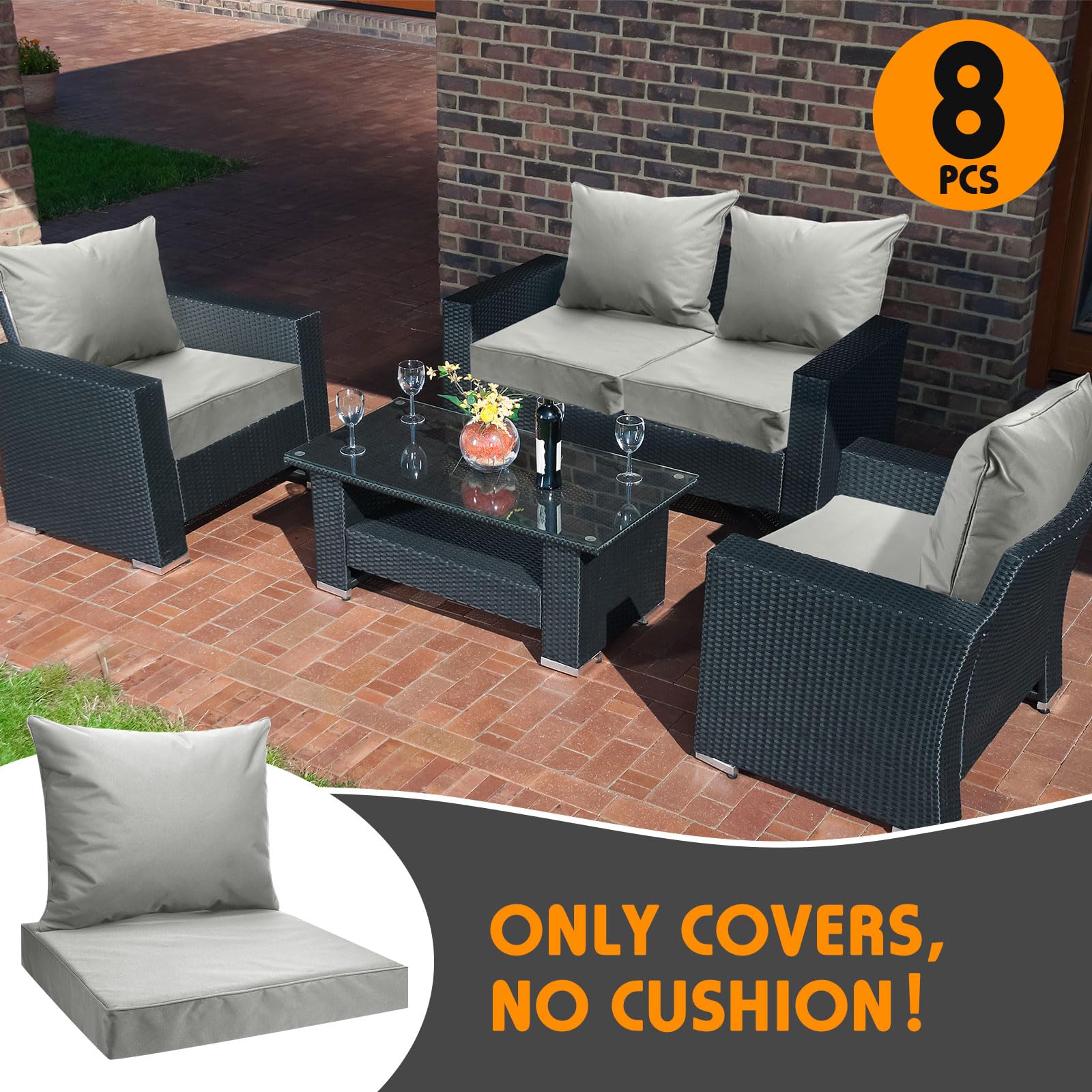 Mindsoft 4 Set Patio Cushion Covers Replacement Water UV Resistant Outdoor Cushion Slipcovers with Zipper Chair Seat Cushion Covers for Outdoor Furniture (24 x 20 Inch, 24 x 24 x 4 Inch, Silver Gray)