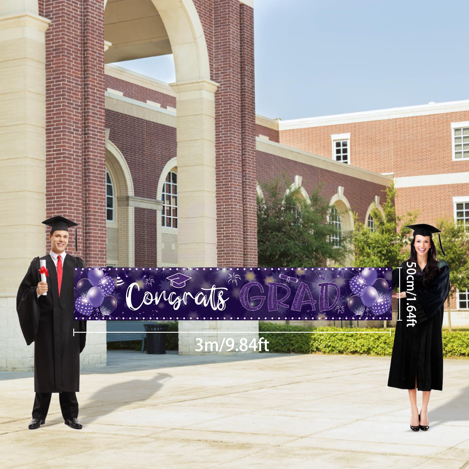 2024 Graduation Decorations Congrats Grad Banner 9.84x1.64ft Class of 2024 Graduation Backdrop Yard Sign for School College Indoor Outdoor Graduation Party Supplies (Purple)