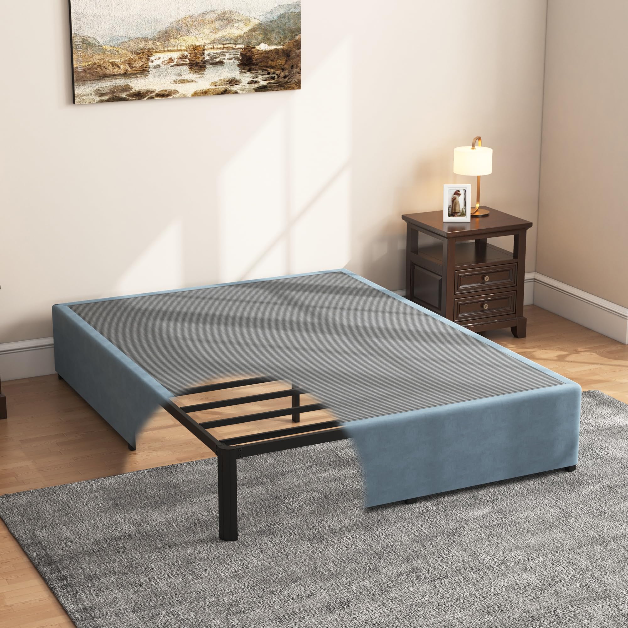 Seiugaga 18 Inch King Bed Frame with Fabric Cover - Needed Heavy Duty Metal Platform Bed Frames King Size Space Under Double Basic Steel Slats Platform