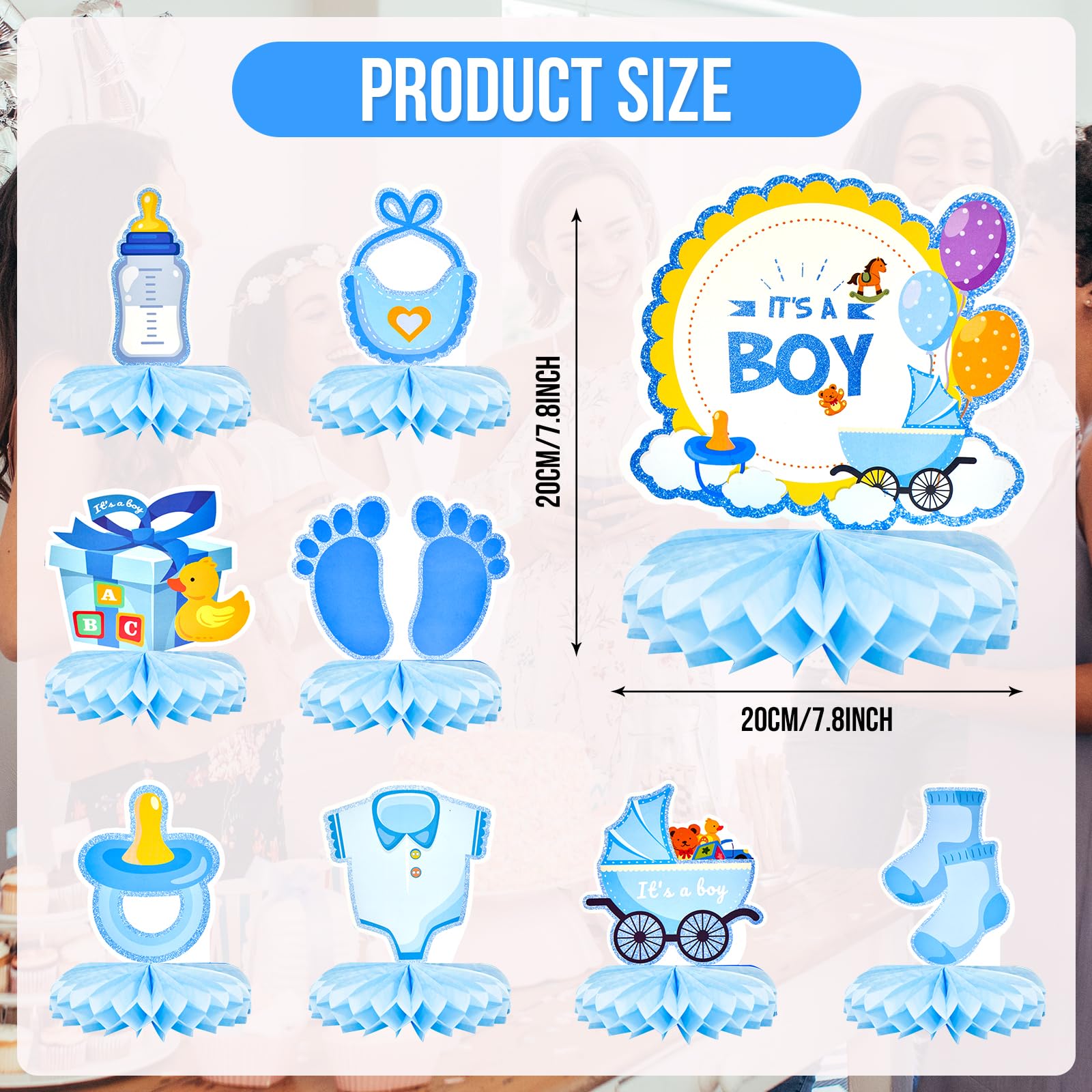 9 Pieces Blue Baby Boy Honeycomb Centerpieces Table Decor, It's a Boy Welcome Newborn Pattern Table Topper Ornaments Signs for Gender Reveal Baby Shower Party Decorations Photo Booth Props