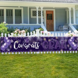 2024 Graduation Decorations Congrats Grad Banner 9.84x1.64ft Class of 2024 Graduation Backdrop Yard Sign for School College Indoor Outdoor Graduation Party Supplies (Purple)