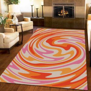 Abstract Colorful Tie-Dyed Washable Area Rug, Red Orange Pink Indoor Rugs, Non Slip Thin Soft Easy Clean Mat for Living Room Bedroom Hallway Entryway Kitchen Office 5x6ft