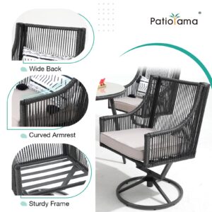 Patiorama Outdoor Swivel Dining Chairs Set of 6, Patio Wicker Dining Chairs, All-Weather Twisted PE Rattan Chairs, Outside Metal Swivel Chair with Cushion for Lawn Garden Backyard, Black/Light Gray