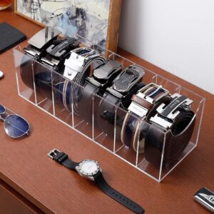 Belt Organizer for Closet, Acrylic Belt Organizer 7 Compartments Display Case for Tie and Bow Tie, Clear Belt Holder for Women Men Home