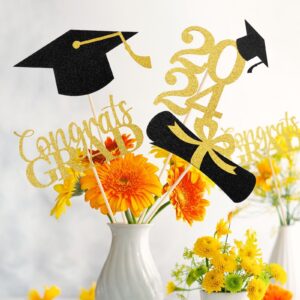 Mljsh Graduation Decorations Class of 2024, 16 PCS Black & Gold Double-Sided Eco-Friendly Graduation Centerpieces for Tables, Table Toppers, Graduation Party Decorations 2024