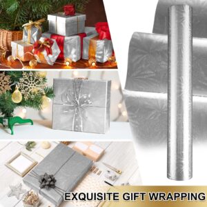 Jecery Embossed Floral Foil Paper Metallic Wrapping Paper Colored Foil Sheets for Crafts Scrapbook Florist Cake Board Cake Drums Christmas Party Gift Wrapping, 15.7 Inch 46 ft(Silver)