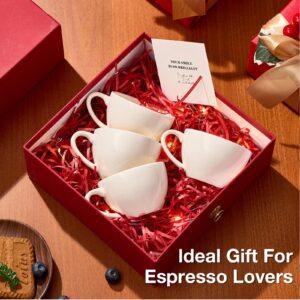 Hlukana Porcelain Espresso Cups Set of 4, 4 oz Small Coffee Mugs, White Demitasse Cups Perfect for Espresso Machine and Coffee Maker, Microwave Dishwasher Safe Espresso Cups