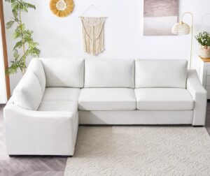 eluchang convertible sectional sofa, l shaped couch, natural linen fabric sofa couches with extra deep seats, big comfy couch upholstered modern couch sofa corner sofa for living room, office, ivory