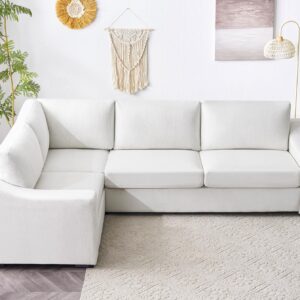 ELUCHANG Convertible Sectional Sofa, L Shaped Couch, Natural Linen Fabric Sofa Couches with Extra Deep Seats, Big Comfy Couch Upholstered Modern Couch Sofa Corner Sofa for Living Room, Office, Ivory