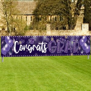 2024 graduation decorations congrats grad banner 9.84x1.64ft class of 2024 graduation backdrop yard sign for school college indoor outdoor graduation party supplies (purple)