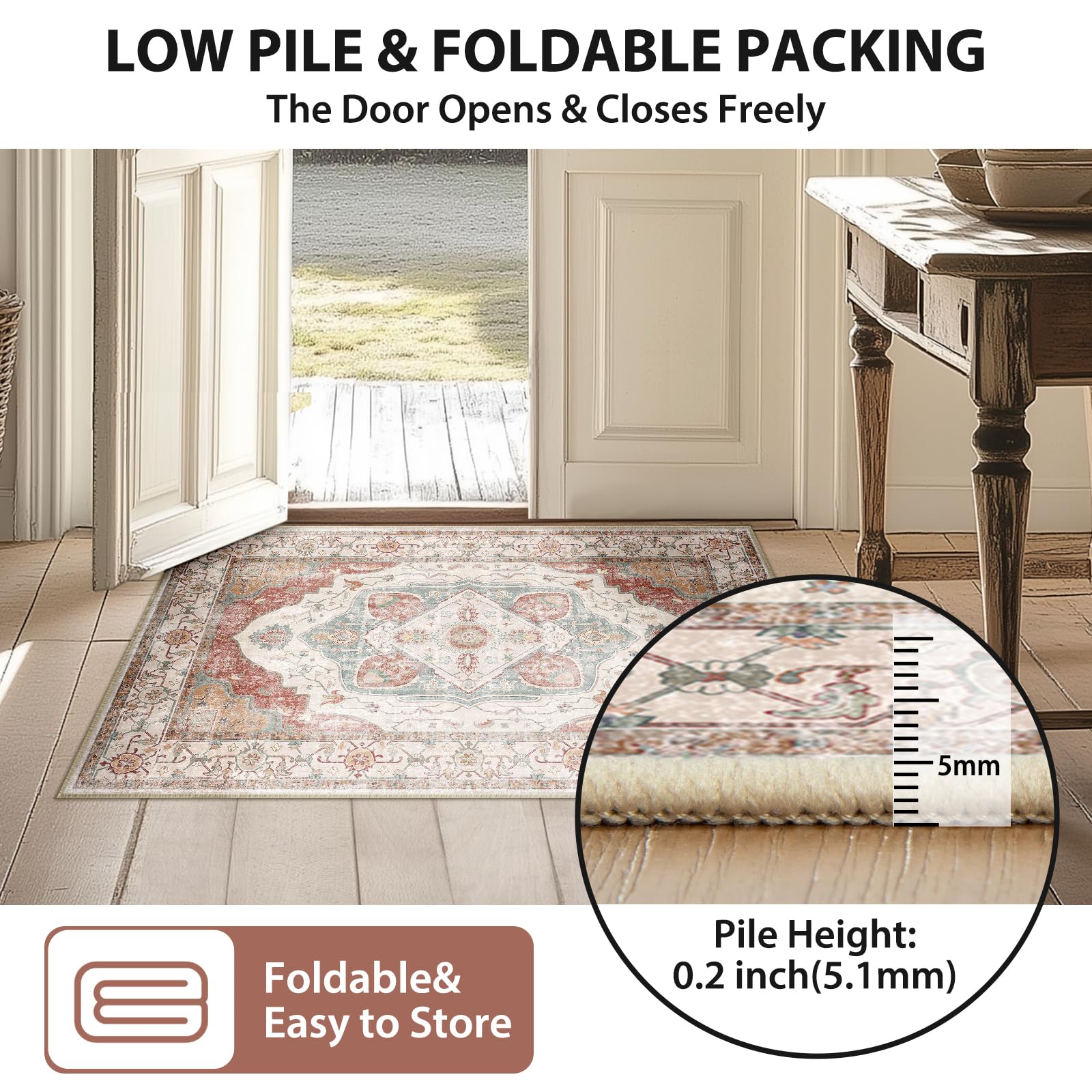 RELEANY 5x7 Area Rugs Machine Washable 5x7 Rug Low Pile Carpet No Shedding Area Rugs for Living Room Bedroom Dining Room Kitchen Entrance Indoor-Brick/Pink