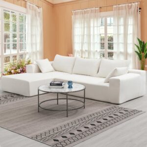 p purlove modular sectional living room sofa, modern minimalist style couch, chenille upholstered sleeper sofa, 2 pc free combination, l-shape (white)