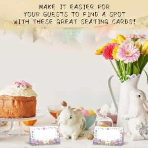 Easter Table Place Cards, Spring Seating Place Cards for Tables, Holiday Party Tent Cards, Food Tent Labels for Easter Party, Scored for Easy Folding, 25 Pack(A08)